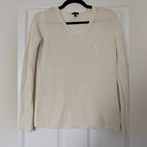 Talbots Cream V-Neck Ribbed Knitted Sweater Eyelet Details Boho S SP